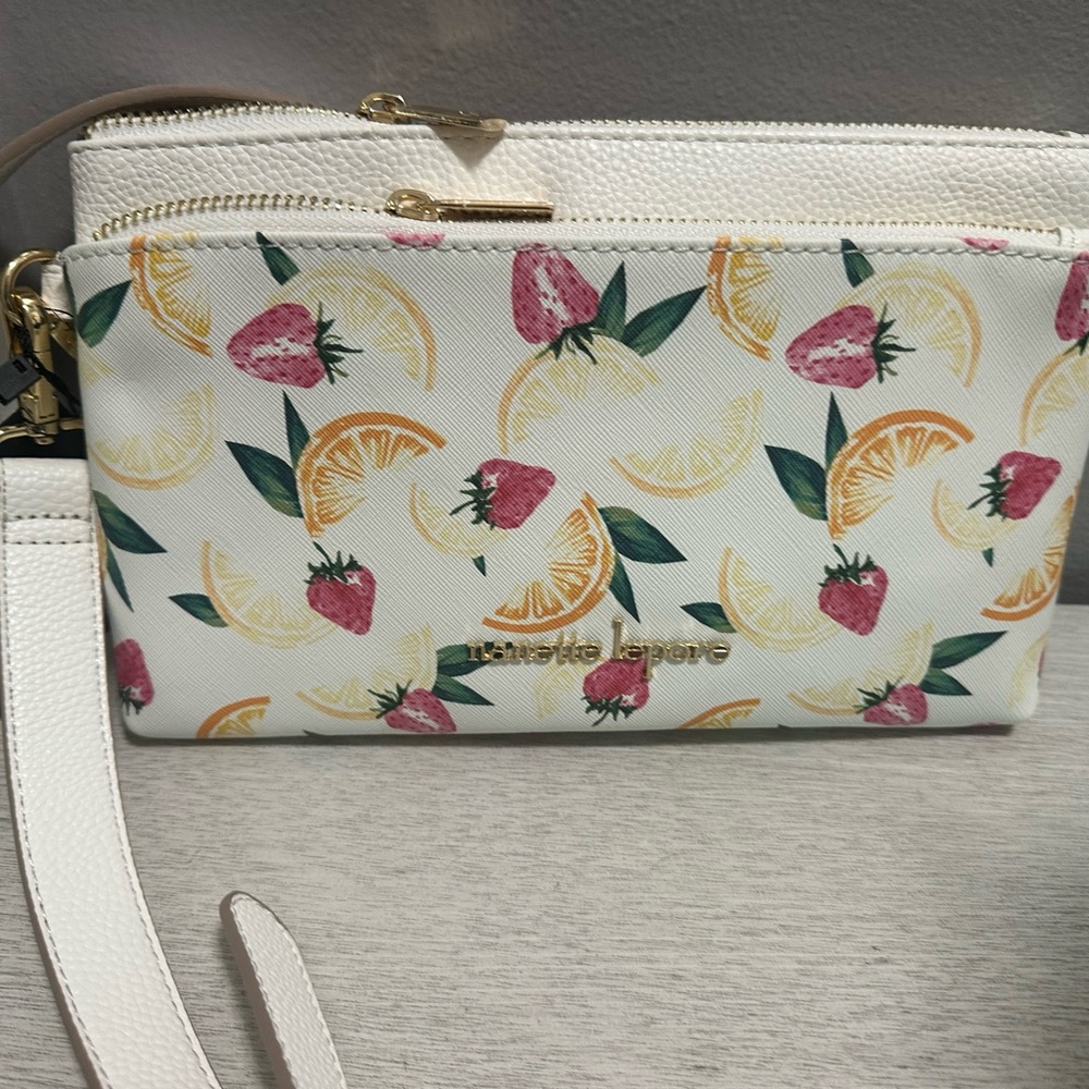 Nanette Lepore White Floral Wristlet Clutch